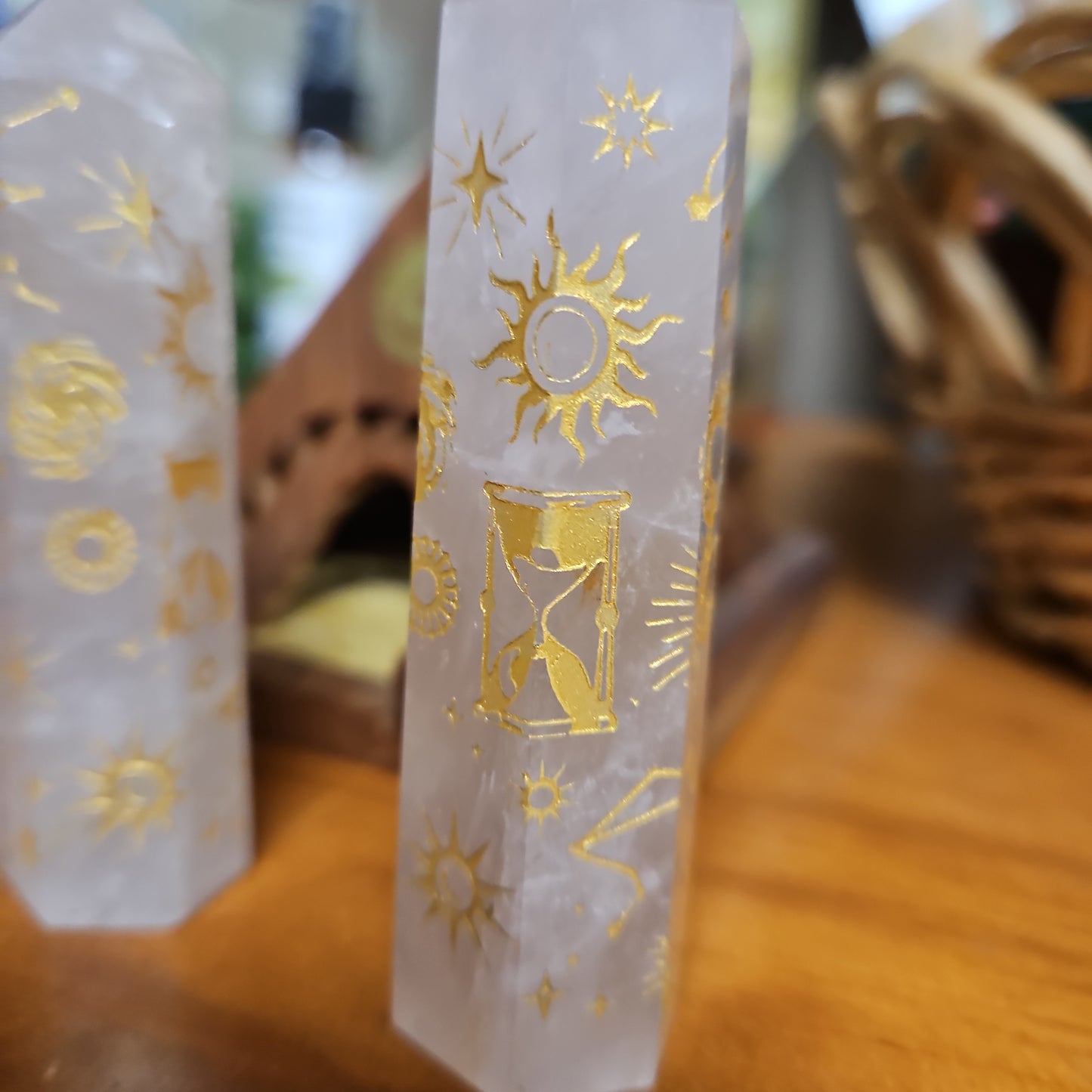 Rose Quartz Towers with Mystic Gold Symbols