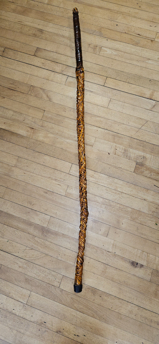 Criss Cross Carved Walking Stick / Staff - Locally Made