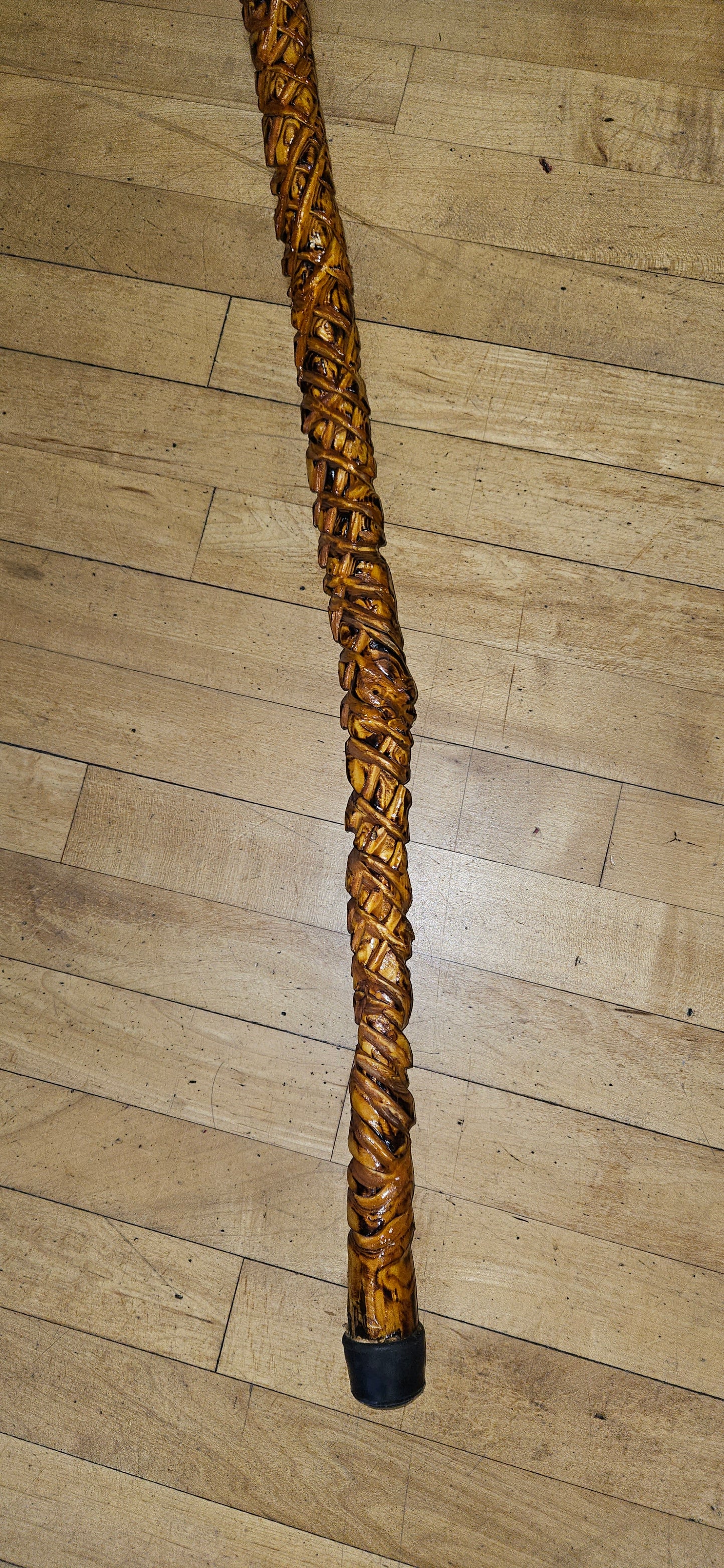 Criss Cross Carved Walking Stick / Staff - Locally Made