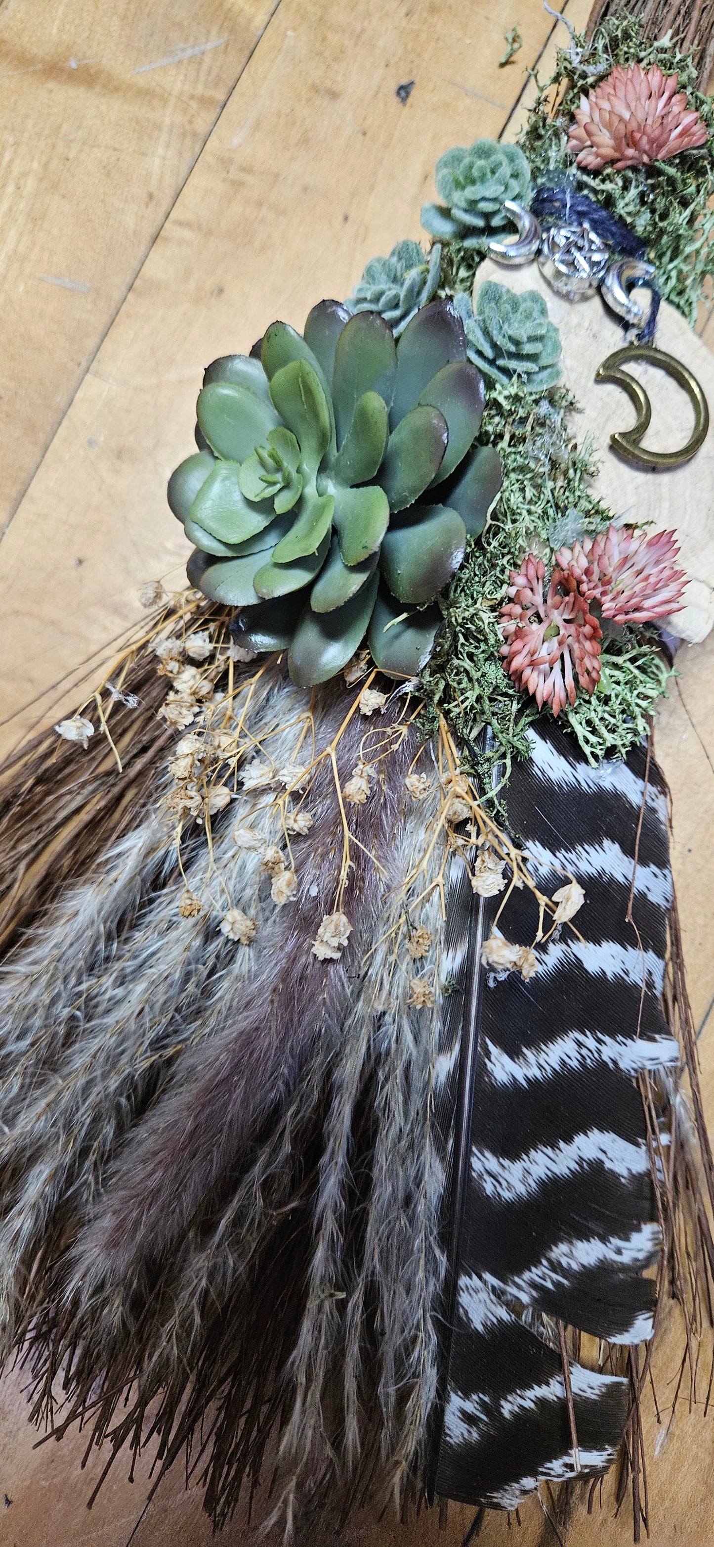 Medium Altar Bessom - Moon and Succulents  by Emma Red Raven