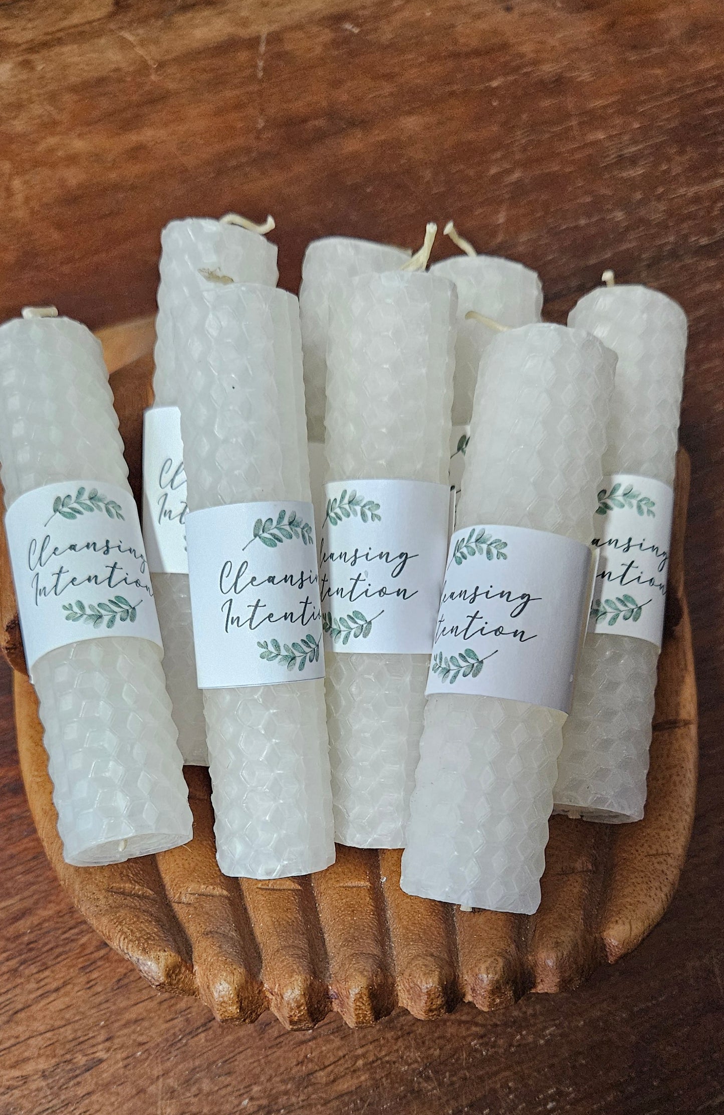 Reiki Infused Intention Beeswax Candle - Cleansing - 4" Hand Rolled