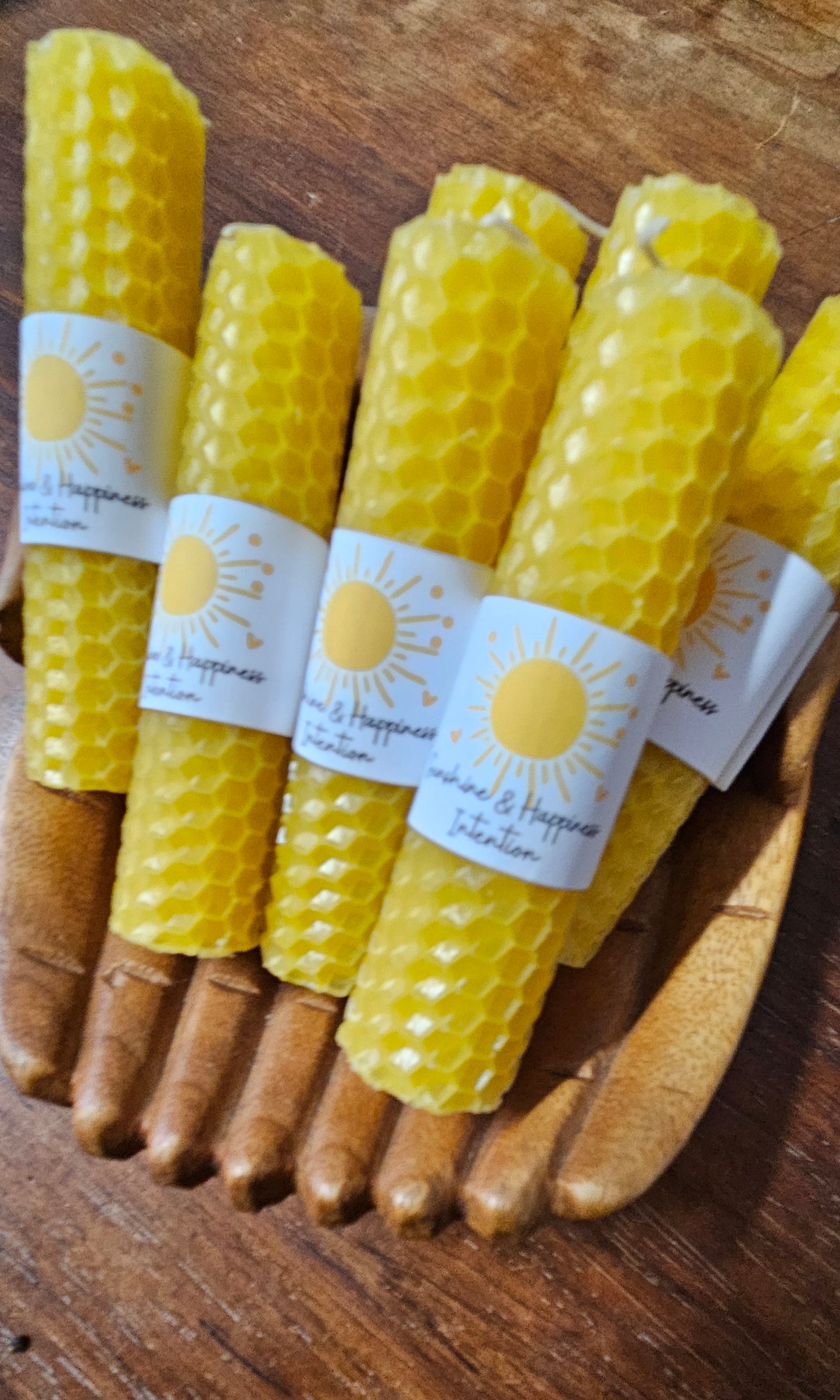 Reiki Infused Intention Beeswax Candle - Sunshine & Happiness - 4" Hand Rolled