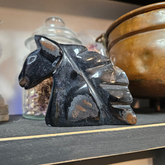 Blue Tiger Eye Carved Horse Head
