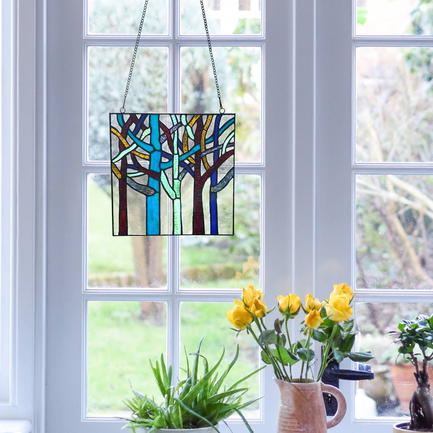 Rainbow Forest Stained Glass Window Panel