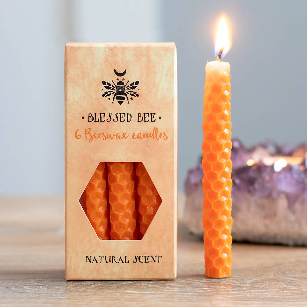 Blessed Be Orange Beeswax Chime Candles - 6 Pack