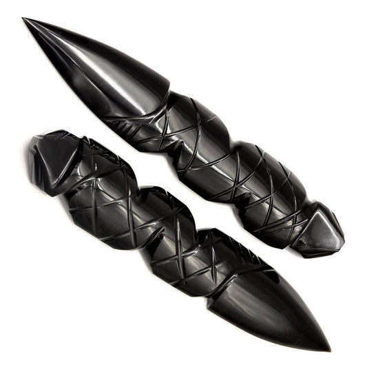 Medium Black Obsidian Dagger w/ Etched Handle 6 1/2"