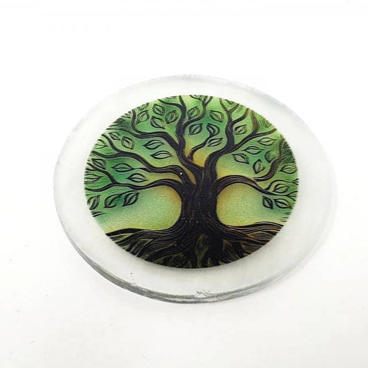 Selenite Coaster/Altar Printed Tile - Tree of Life 3"