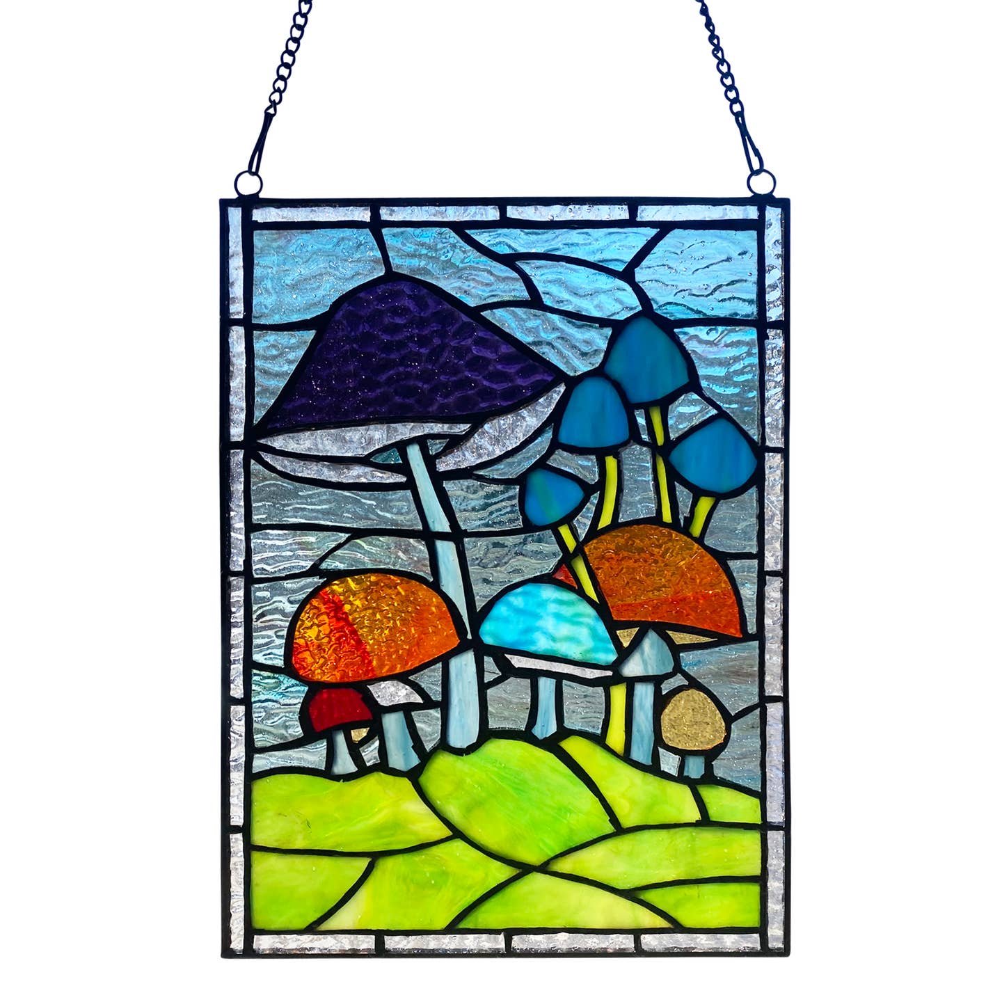 Erin Green Mushrooms Stained Glass Window Panel 11 1/2" H