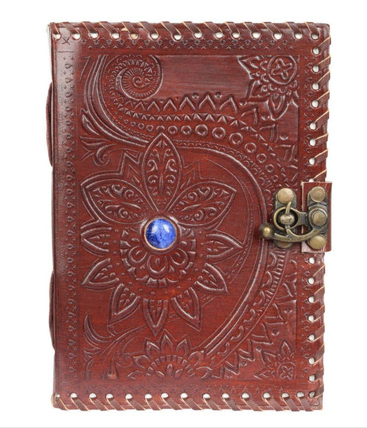 Mandala Leather Journal with Stone and Latch 5 x 7 "