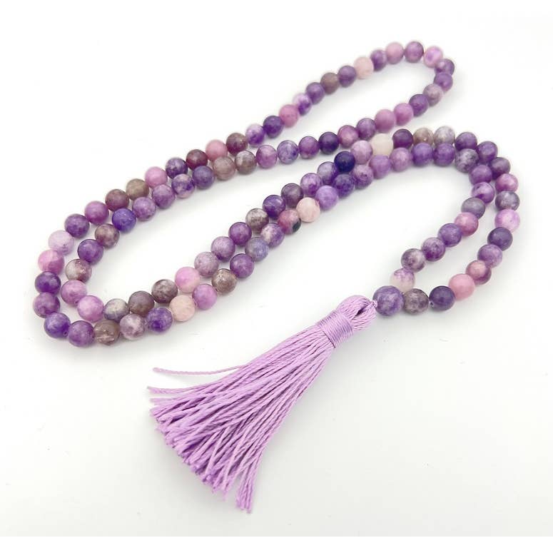 Lepidolite Zen 108 Bead Mala - Prayer Beads - 8mm