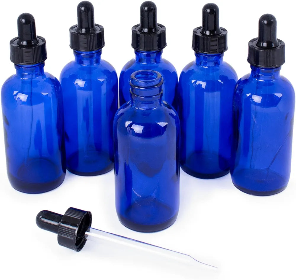 Cobalt Blue Glass Bottles- 2 oz with dropper