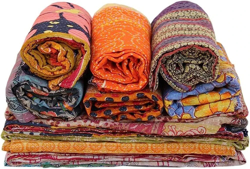 Vintage Kantha Quilts Handmade Old Saree Made Gudari Boho Bedding Throw Blanket