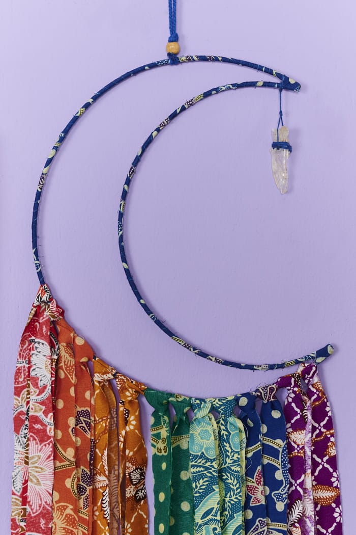 Chakra Moon with Quartz Batik Wall Hanging