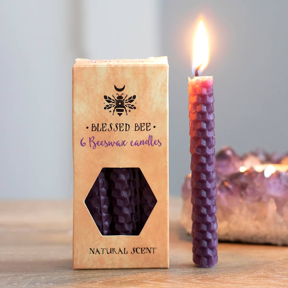 Blessed Be Purple Beeswax Chime Candles - 6 Pack