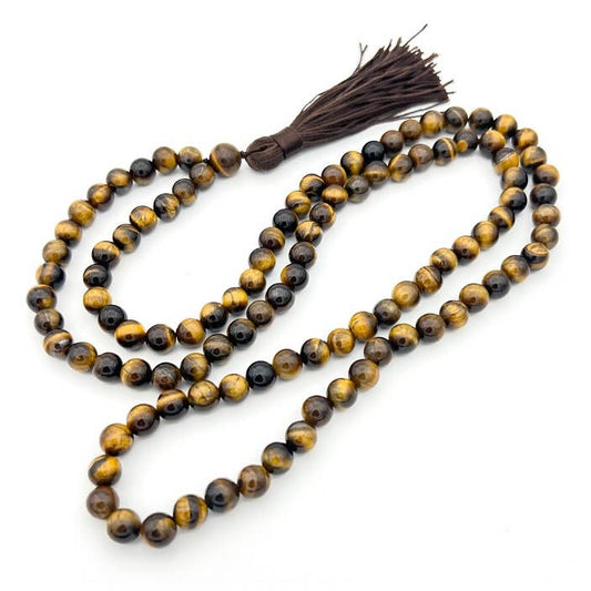 Tiger's Eye Zen Unknotted 108 Bead Mala - Prayer Beads - 8mm