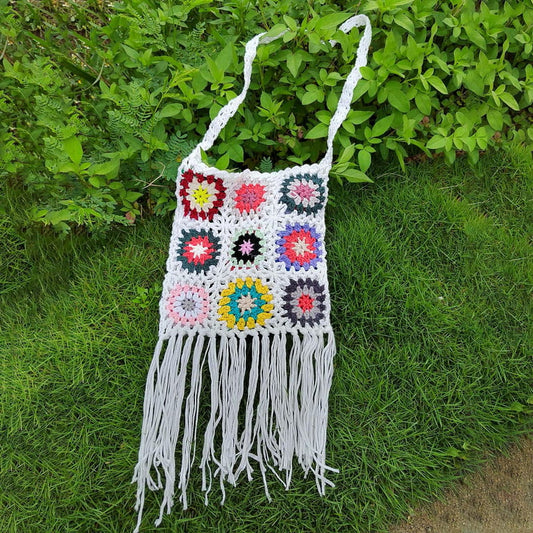 White Crochet Boho Shoulder Bag Handbag Boho