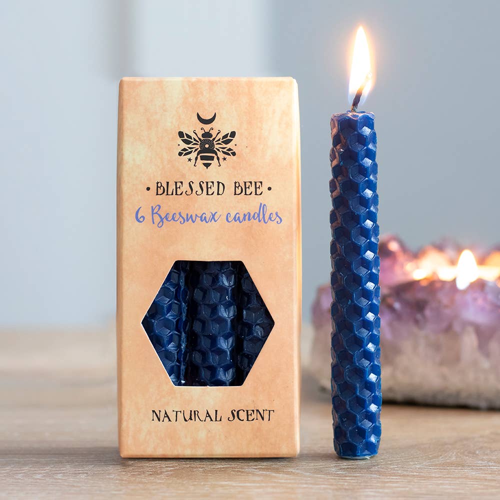 Blessed Be Blue Beeswax Chime Candles - 6 Pack