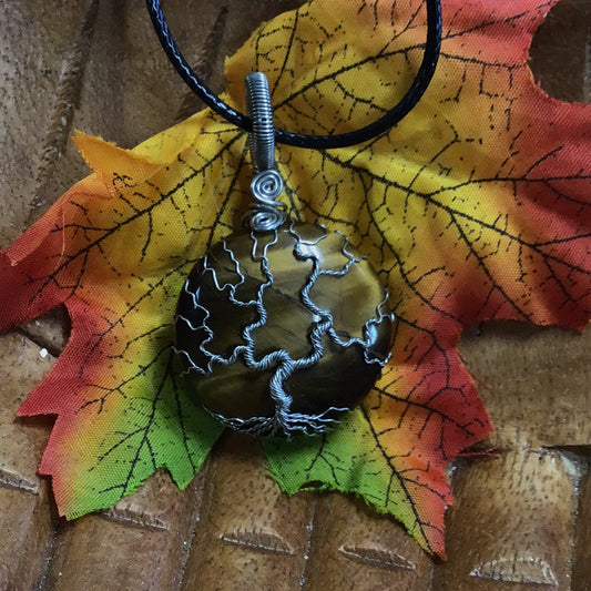 Tiger Eye Tree of Life Wire Wrap Necklace