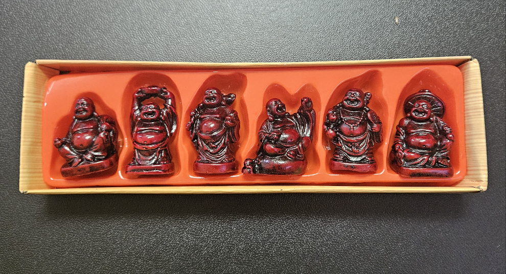 Happy Buddha Statues - Mahogany Set