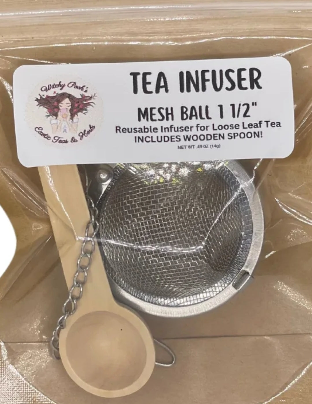 Tea Infuser Mesh Ball for Brewing Loose Leaf Tea 1.5" with Wooden Spoon