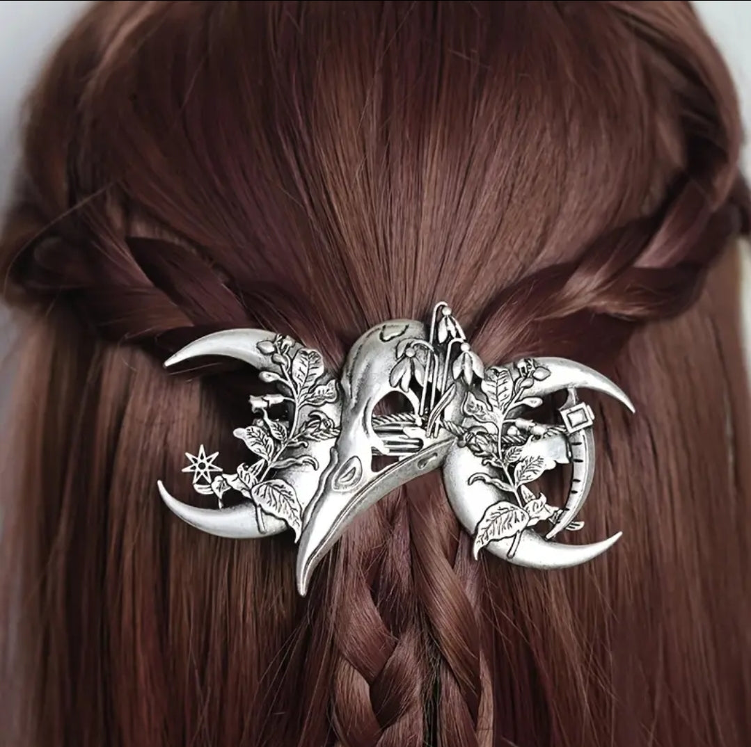 Large Raven and Moon Hair Clip