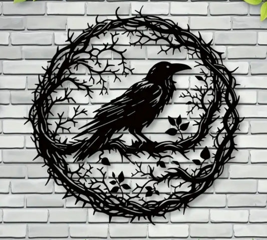 Raven on Branch Metal Wall Iron Art