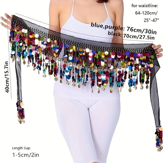 Belly Dance, Hip Scarf, Coin Skirt - Multi Color