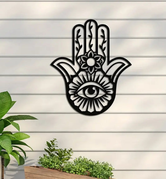 Hamsa Hand with Evil Eye Metal Wall Iron Art