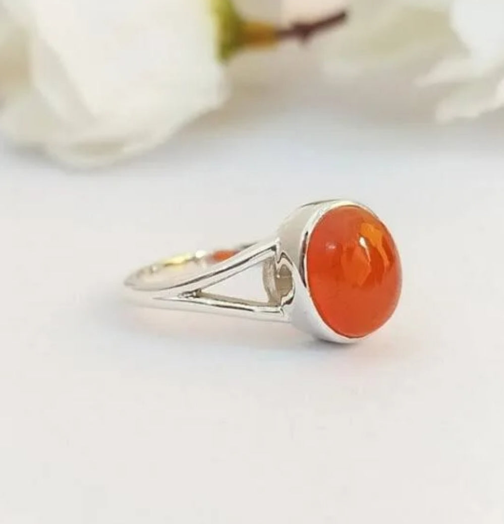 Ring Genuine Carnelian - Sterling Silver 925 - Size 5