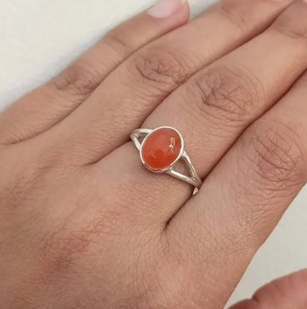 Ring Genuine Carnelian - Sterling Silver 925 - Size 5