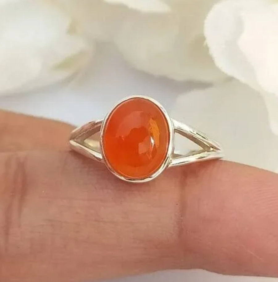 Ring Genuine Carnelian - Sterling Silver 925 - Size 5