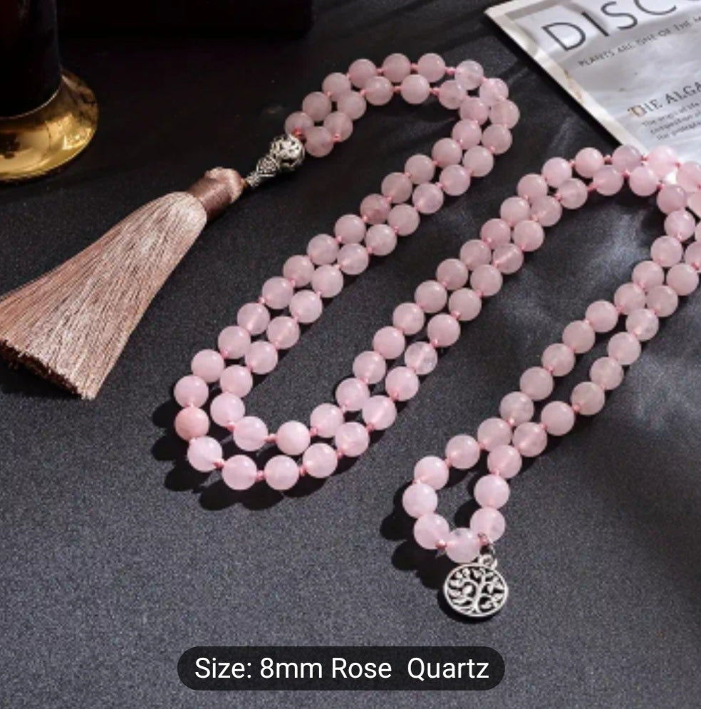 Rose Quartz 108 Bead Mala (Knotted)