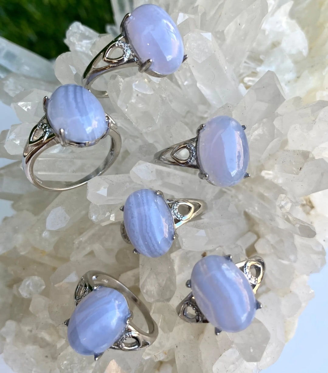 Blue Lace Agate White Bronze Ring - Various Sizes