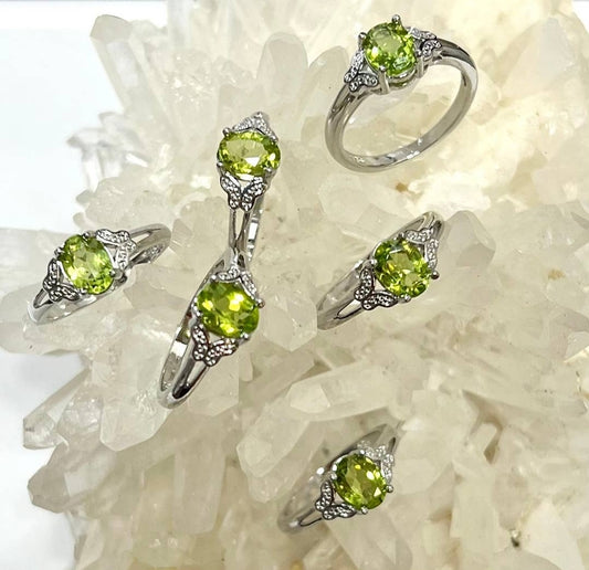 Peridot White Bronze Ring - Various Sizes