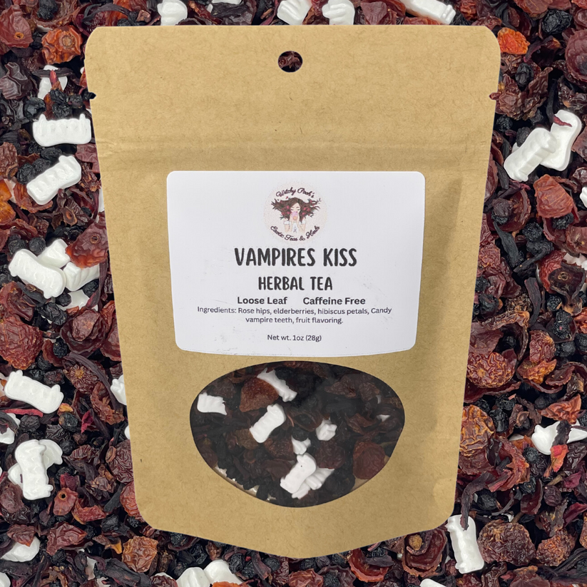 Vampire's Kiss Herbal Tea (with candy fangs)