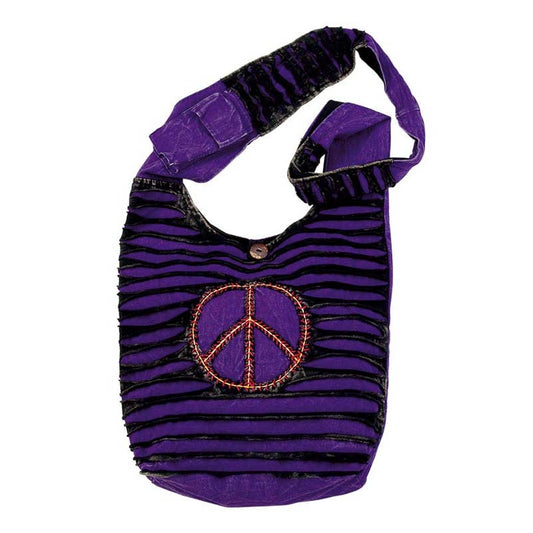 Purple / Black Ribbed Peace Monk Bag / Purse
