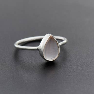 Rose Quartz Teardrop Sterling Silver Ring