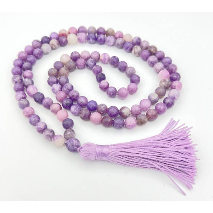 Lepidolite Zen 108 Bead Mala - Prayer Beads - 8mm