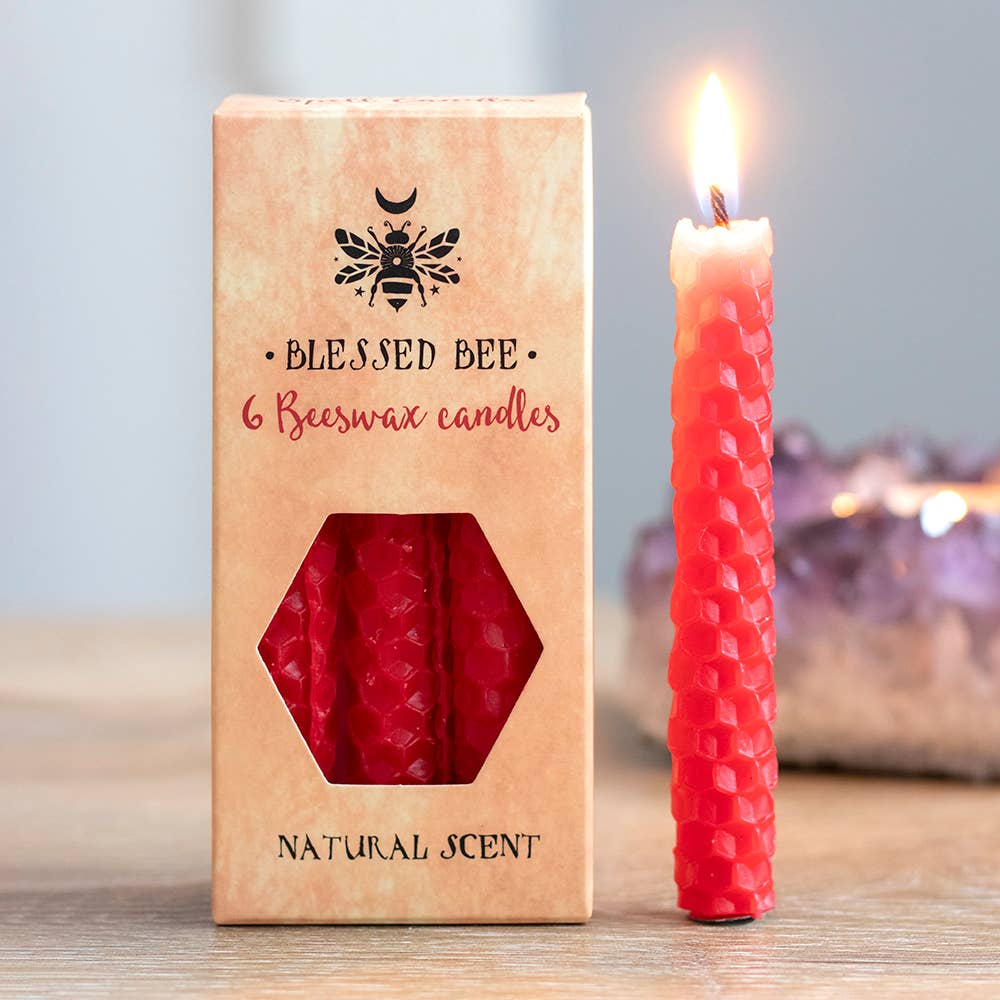 Blessed Be Red Beeswax Chime Candles - 6 Pack