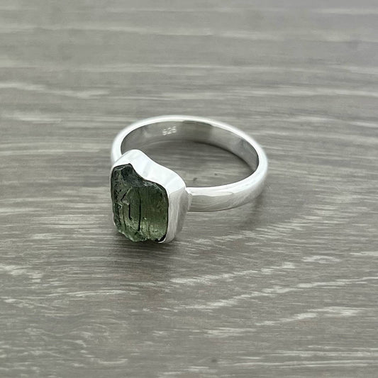 Moldavite Sterling Silver Band Ring