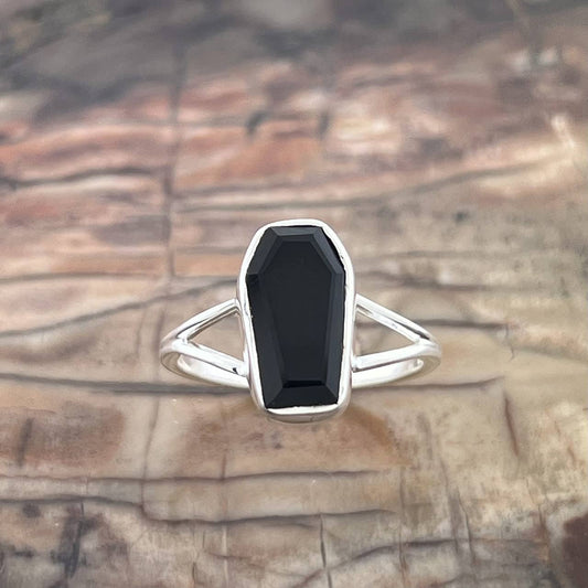 Black Onyx Coffin Ring Sterling Silver