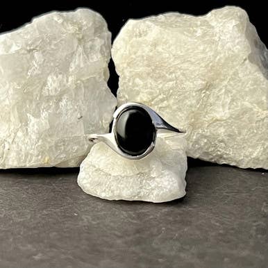 Black Onyx Sterling Silver Ring Cab Twist