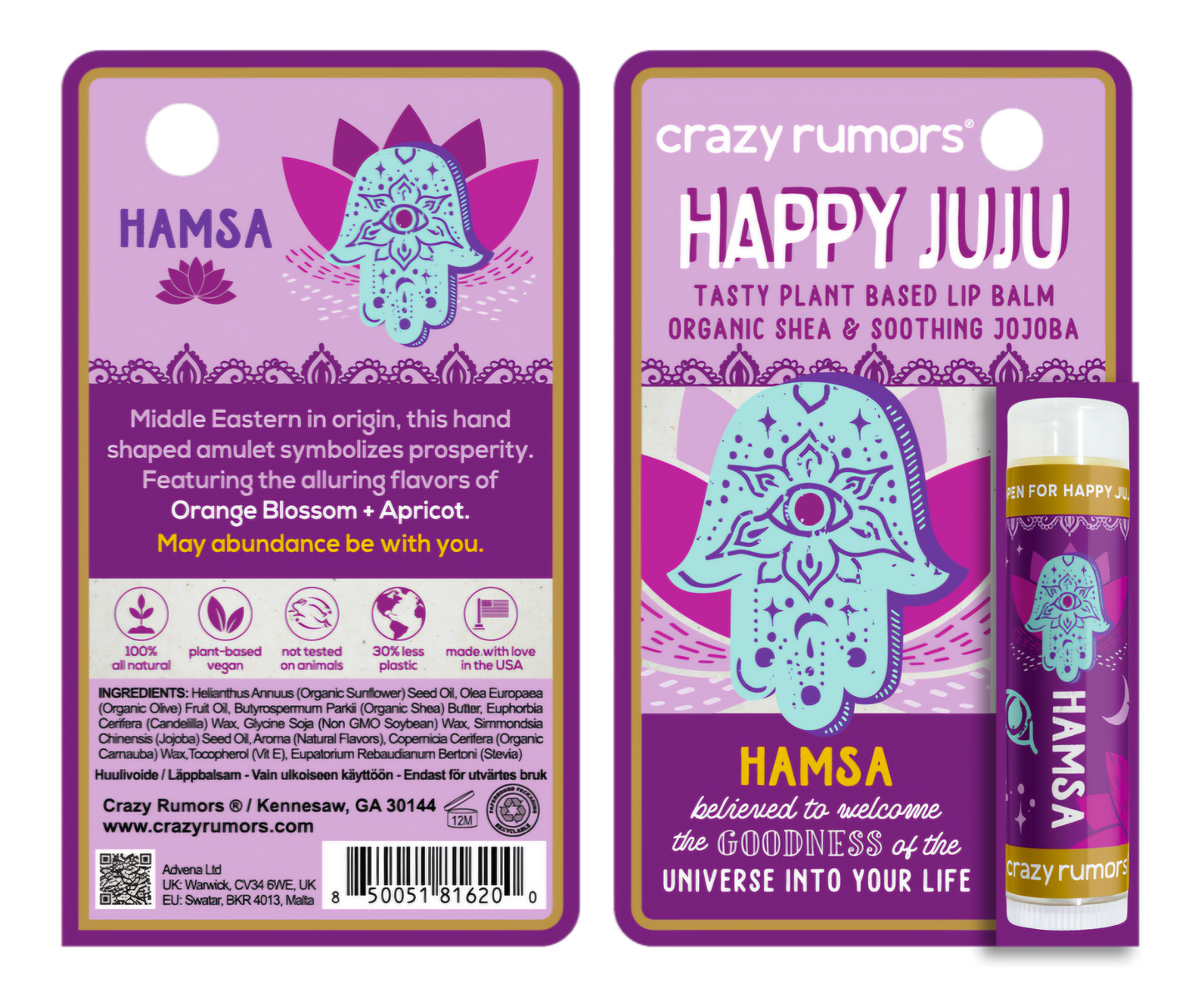 HAMSA - HAPPY JUJU LIP BALM  (100% NATURAL + VEGAN)