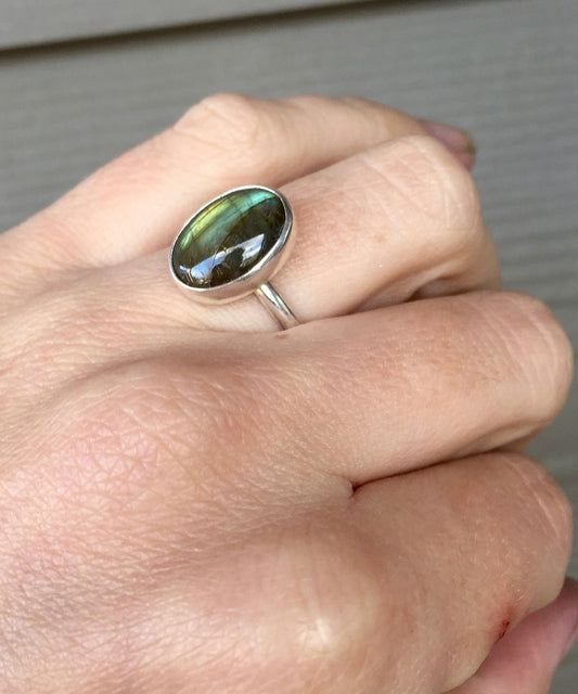 Ring Genuine Labradorite - Sterling Silver 925 - Size 5