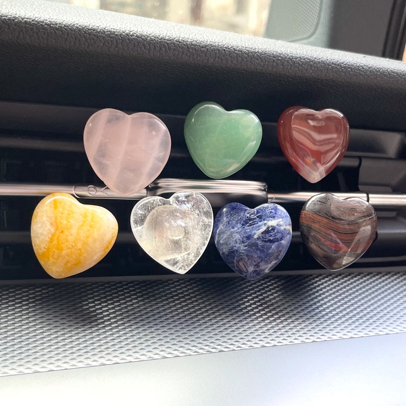 Crystal / Gemstone Heart Shaped Car Vent Clips 3/4" - Various