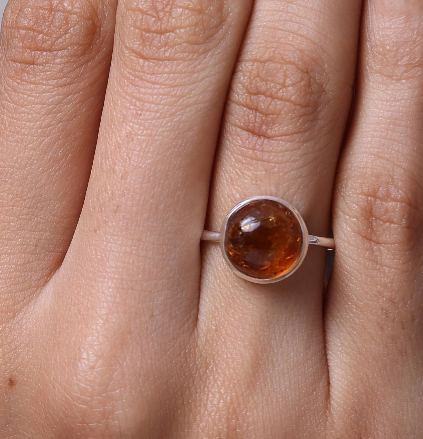 Sterling Silver Round Genuine Baltic Amber Ring