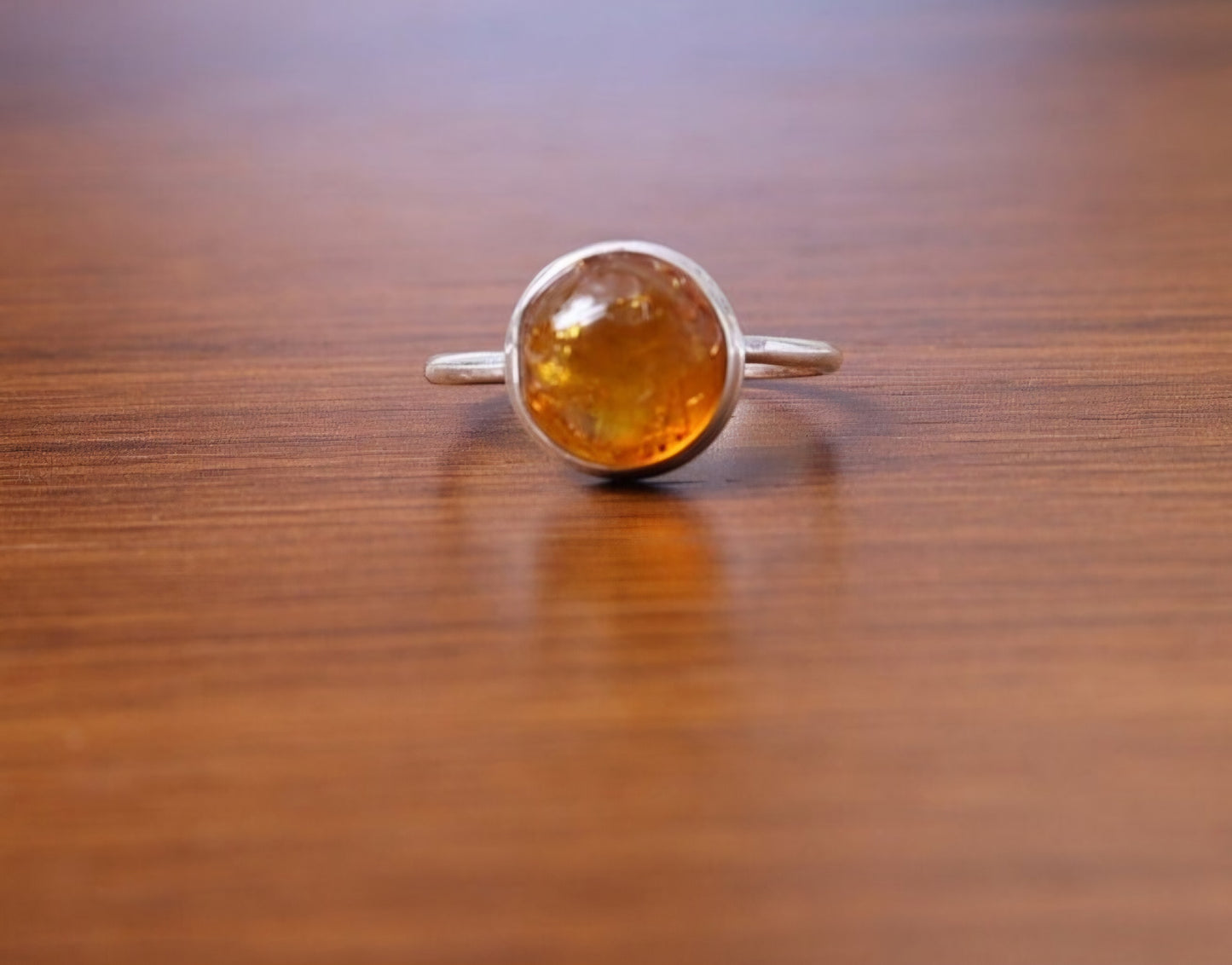 Sterling Silver Round Genuine Baltic Amber Ring