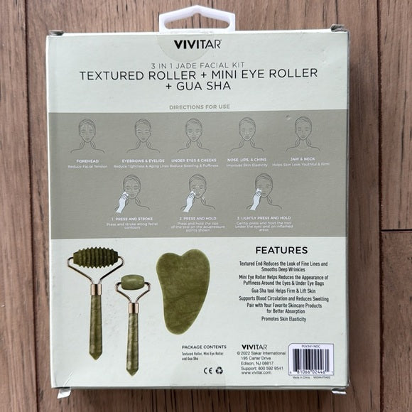 3-in-1 Jade Facial Kit - Textured Roller & Mini Eye Roller & Gua Sha