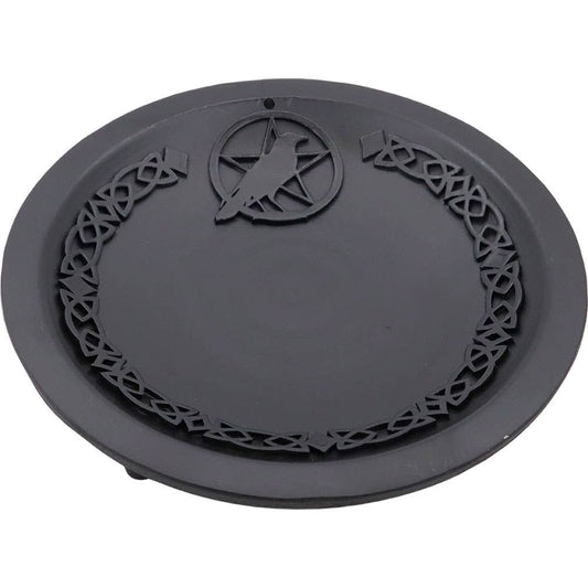 Cast Iron Offering Plate Incense Holder - Pentacle w/ Raven