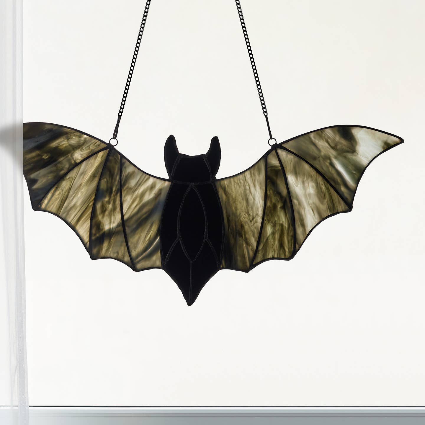 Bat Stained Glass Window Panel 16"